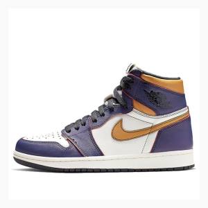 Air Jordan 1 Nike High OG Defiant SB - LA To Chicago Zapatillas Baloncesto Hombre Moradas Doradas | JD-719KU