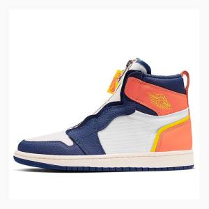 Air Jordan 1 Nike High Zip Sail Zapatillas Baloncesto Mujer Blancas Azules Naranjas | JD-347CA