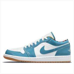 Air Jordan 1 Nike Low Barcelona Cyber Teal Zapatillas Hombre Blancas Azules | JD-687SF