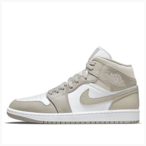 Air Jordan 1 Nike Mid Linen Zapatillas Baloncesto Hombre Blancas Marrones | JD-597DQ