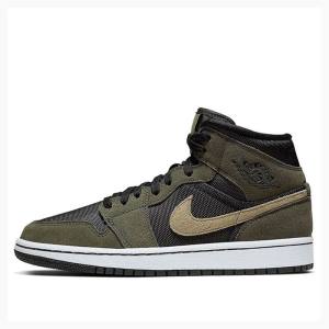 Air Jordan 1 Nike Mid Military Zapatillas Baloncesto Mujer Verde Oliva Negras | JD-924SX