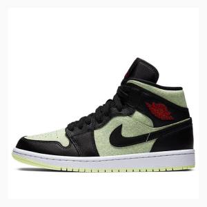 Air Jordan 1 Nike Mid SE 'Black Barely Volt' Zapatillas Baloncesto Mujer Negras Verde | JD-764YX