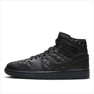 Air Jordan 1 Nike Mid SE 'Black Quilted' Zapatillas Baloncesto Mujer Negras | JD-302CT