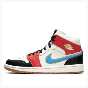 Air Jordan 1 Nike Mid SE Let(Her)Man Zapatillas Baloncesto Mujer Blancas Rojas Azules | JD-148JI