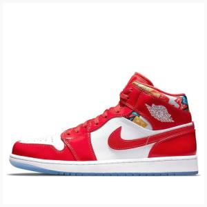 Air Jordan 1 Nike Mid SE Red Charol Zapatillas Baloncesto Hombre Rojas | JD-091RH