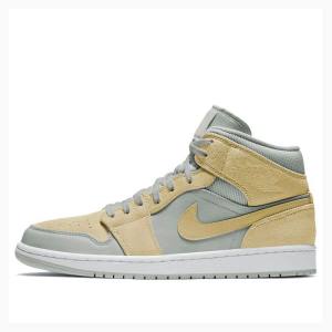 Air Jordan 1 Nike Mid SE 'Tan Grey' Zapatillas Baloncesto Hombre Gris Amarillo | JD-697NK