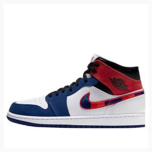 Air Jordan 1 Nike Mid SE Zapatillas Baloncesto Hombre Blancas Azules Rojas | JD-389FN