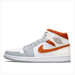 Air Jordan 1 Nike Mid Starfish Zapatillas Baloncesto Hombre Blancas Gris Naranjas | JD-934CW