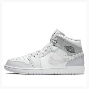 Air Jordan 1 Nike Mid Swoosh Logo - Grey Camo Zapatillas Baloncesto Hombre Blancas Gris | JD-147KV