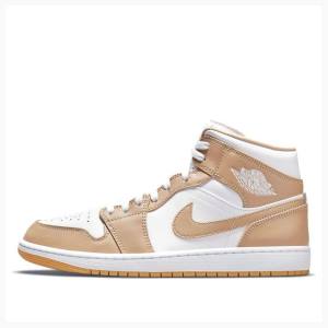 Air Jordan 1 Nike Mid Tan Gum Zapatillas Baloncesto Hombre Beige Blancas | JD-672CJ