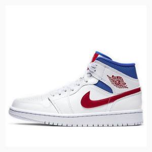 Air Jordan 1 Nike Mid USA Zapatillas Baloncesto Mujer Blancas Azules Rojas | JD-710LC