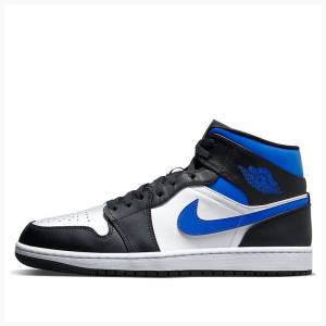 Air Jordan 1 Nike Mid Zapatillas Baloncesto Hombre Blancas Negras Azules | JD-305QN