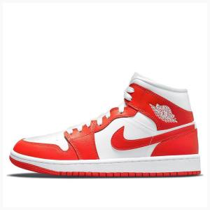 Air Jordan 1 Nike Mid Zapatillas Baloncesto Mujer Rojas Blancas | JD-518UY