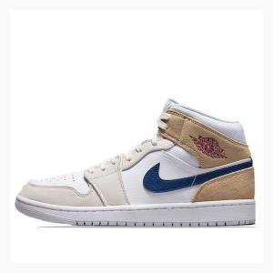 Air Jordan 1 Nike Mid Zapatillas Baloncesto Hombre Blancas Azules Beige | JD-642QD