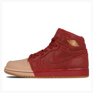 Air Jordan 1 Nike Retro HI PRM University Tan Zapatillas Baloncesto Mujer Rojas Rosas | JD-158XK