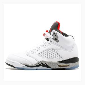 Air Jordan 5 Nike Retro White Cement Zapatillas Baloncesto Hombre Blancas Negras Rojas | JD-357LT