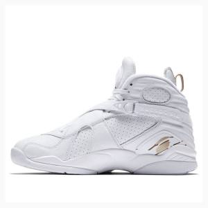 Air Jordan 8 Nike Retro OVO Metallic Zapatillas Baloncesto Hombre Blancas Doradas | JD-641DE