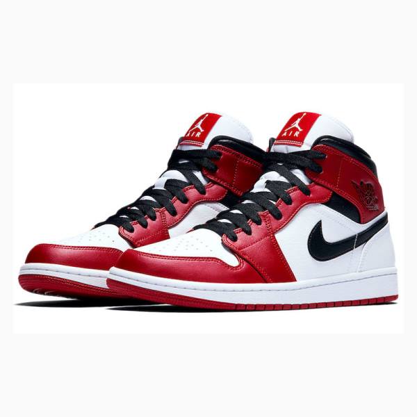 Air Jordan 1 Nike Mid Chicago Zapatillas Baloncesto Hombre Blancas Negras Rojas | JD-891CB