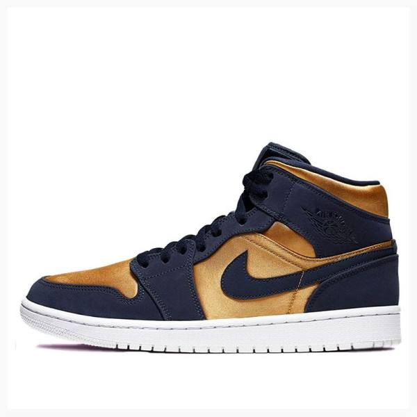 Air Jordan 1 Nike Mid SE Obsidian Zapatillas Baloncesto Hombre Doradas Azul Marino | JD-691HG