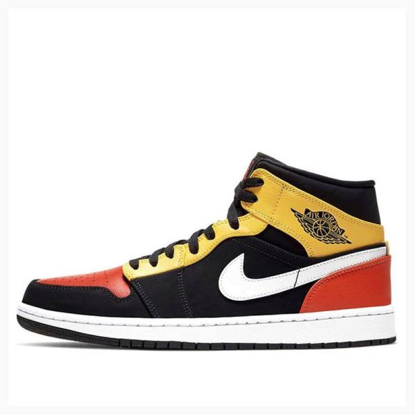 Air Jordan 1 Nike Mid SE Zapatillas Baloncesto Hombre Negras Amarillo Naranjas | JD-072WH