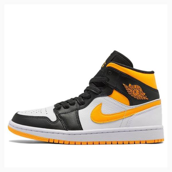 Air Jordan 1 Nike Mid SE Zapatillas Baloncesto Mujer Blancas Negras Amarillo | JD-714UP