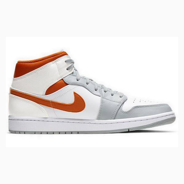 Air Jordan 1 Nike Mid Starfish Zapatillas Baloncesto Hombre Blancas Gris Naranjas | JD-934CW