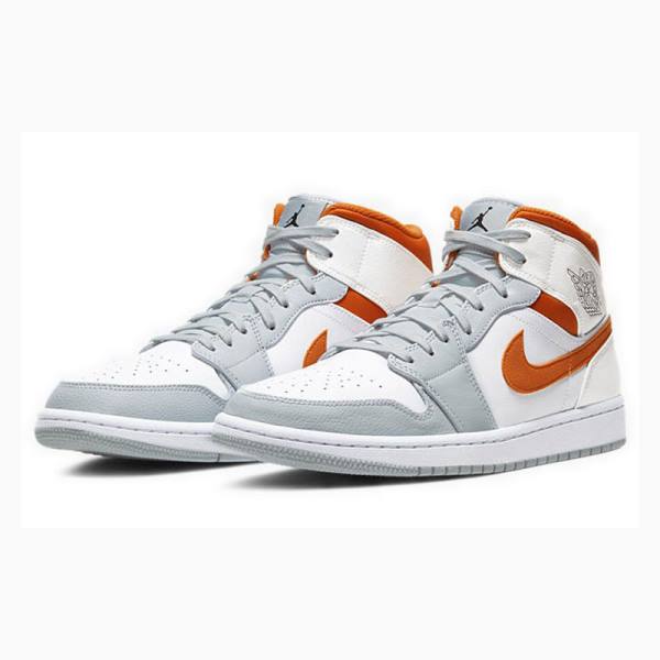 Air Jordan 1 Nike Mid Starfish Zapatillas Baloncesto Hombre Blancas Gris Naranjas | JD-934CW