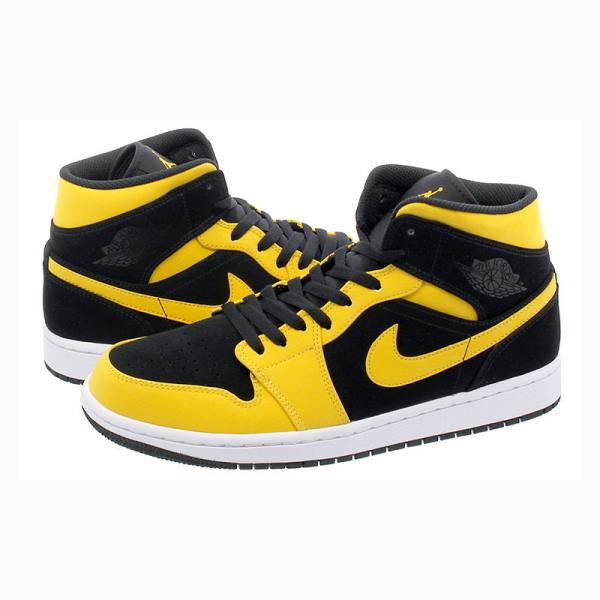 Air Jordan 1 Nike Mid Zapatillas Baloncesto Hombre Negras Amarillo | JD-028TN