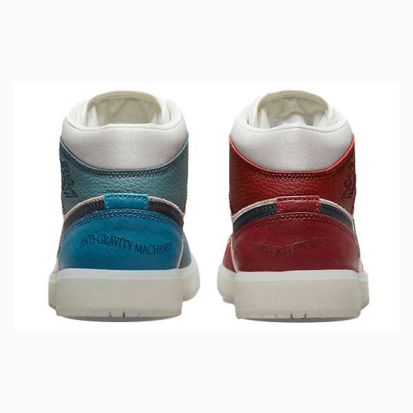 Air Jordan 1 Nike Mid Zapatillas Baloncesto Mujer Azules Blancas Rojas | JD-064HW