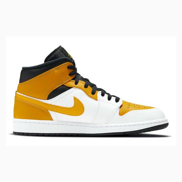 Air Jordan 1 Nike Mid Zapatillas Baloncesto Hombre Doradas Blancas | JD-107TB