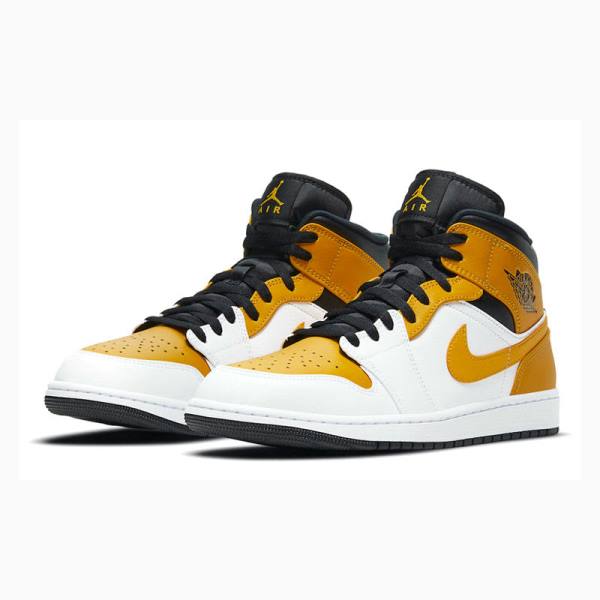 Air Jordan 1 Nike Mid Zapatillas Baloncesto Hombre Doradas Blancas | JD-107TB