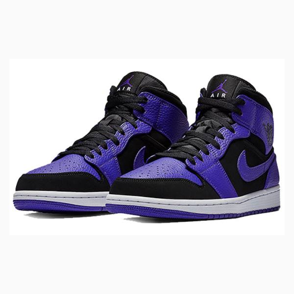 Air Jordan 1 Nike Mid Zapatillas Baloncesto Hombre Negras Moradas | JD-120LP