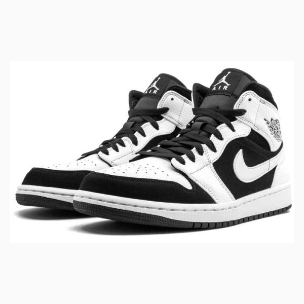 Air Jordan 1 Nike Mid Zapatillas Baloncesto Hombre Blancas Negras | JD-184MQ