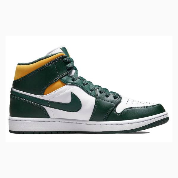 Air Jordan 1 Nike Mid Zapatillas Baloncesto Hombre Blancas Verde Amarillo | JD-268QU