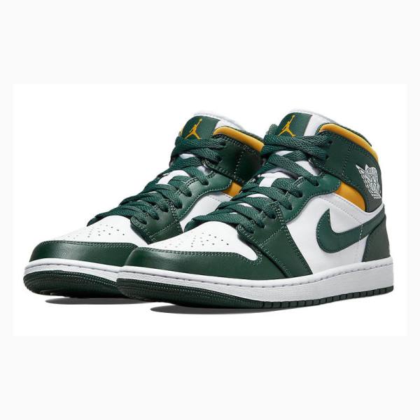 Air Jordan 1 Nike Mid Zapatillas Baloncesto Hombre Blancas Verde Amarillo | JD-268QU