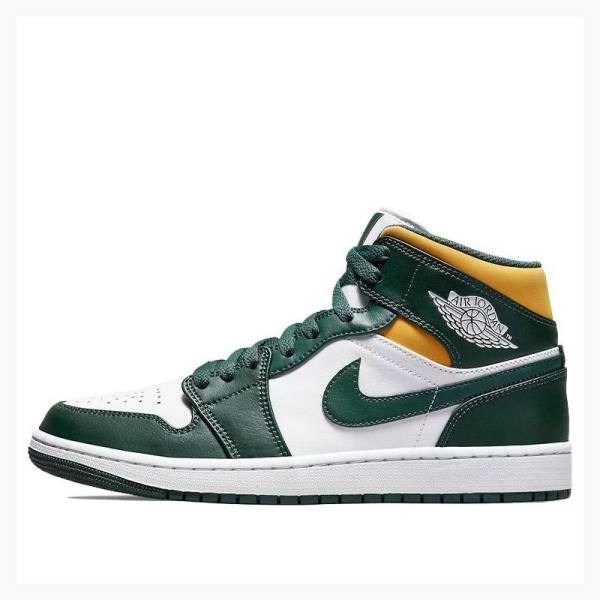 Air Jordan 1 Nike Mid Zapatillas Baloncesto Hombre Blancas Verde Amarillo | JD-268QU