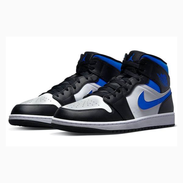 Air Jordan 1 Nike Mid Zapatillas Baloncesto Hombre Blancas Negras Azules | JD-305QN