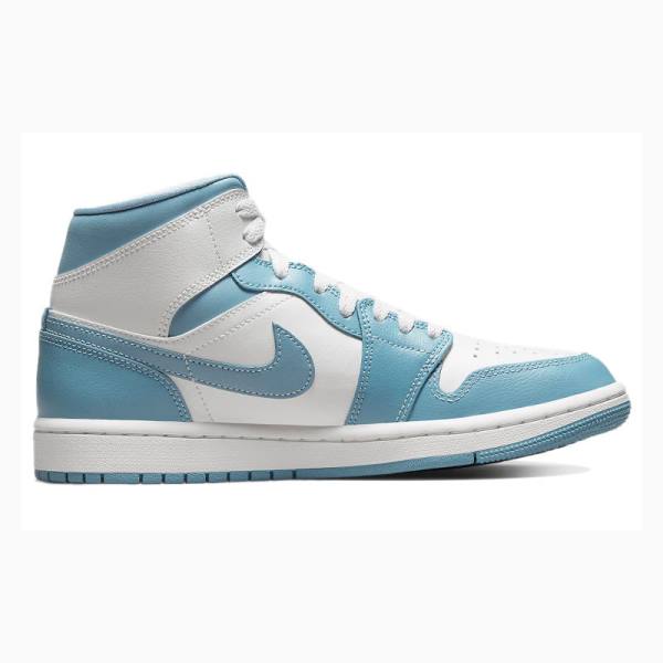 Air Jordan 1 Nike Mid Zapatillas Baloncesto Mujer Blancas Azules | JD-360GP