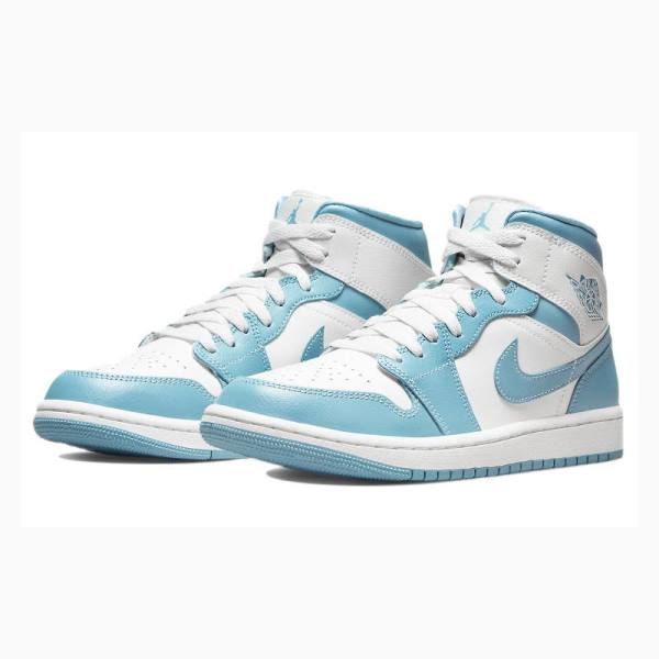 Air Jordan 1 Nike Mid Zapatillas Baloncesto Mujer Blancas Azules | JD-360GP