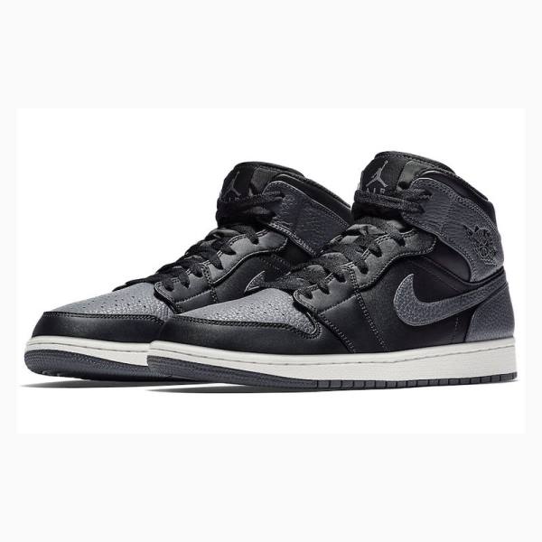 Air Jordan 1 Nike Mid Zapatillas Baloncesto Hombre Negras Gris Oscuro | JD-365DX