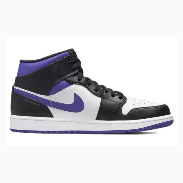 Air Jordan 1 Nike Mid Zapatillas Baloncesto Hombre Blancas Negras Moradas | JD-371YO