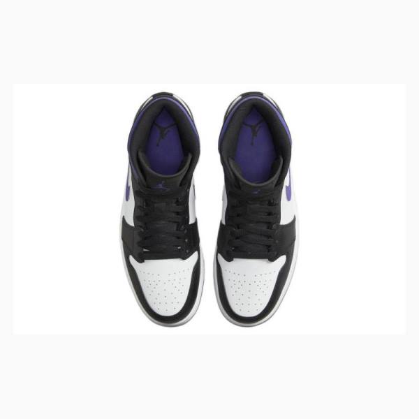 Air Jordan 1 Nike Mid Zapatillas Baloncesto Hombre Blancas Negras Moradas | JD-371YO