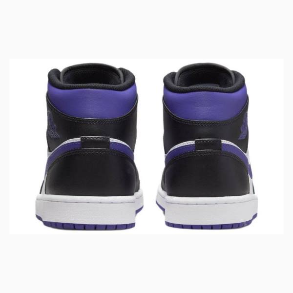 Air Jordan 1 Nike Mid Zapatillas Baloncesto Hombre Blancas Negras Moradas | JD-371YO