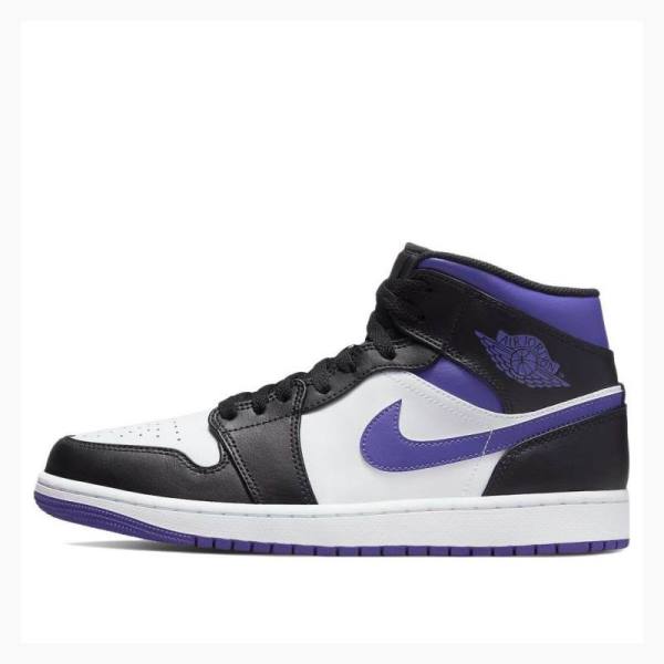 Air Jordan 1 Nike Mid Zapatillas Baloncesto Hombre Blancas Negras Moradas | JD-371YO