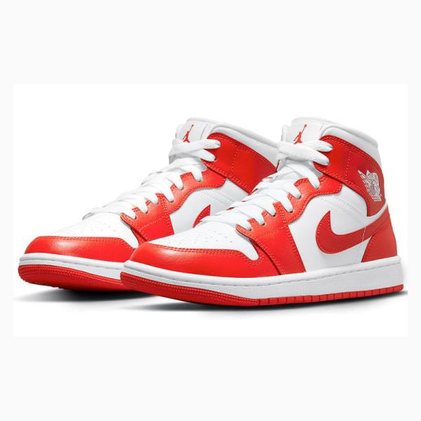 Air Jordan 1 Nike Mid Zapatillas Baloncesto Mujer Rojas Blancas | JD-518UY