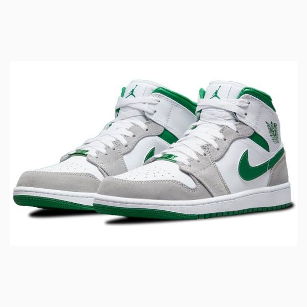 Air Jordan 1 Nike Mid Zapatillas Baloncesto Hombre Blancas Gris Verde | JD-672JU