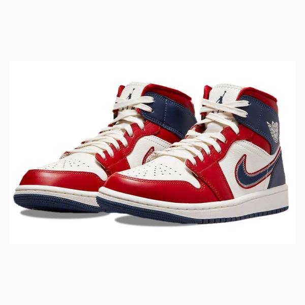 Air Jordan 1 Nike Mid Zapatillas Baloncesto Mujer Azules Rojas | JD-823PM