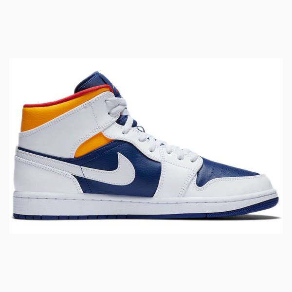 Air Jordan 1 Nike Mid Zapatillas Baloncesto Hombre Blancas Azules Naranjas | JD-893XM