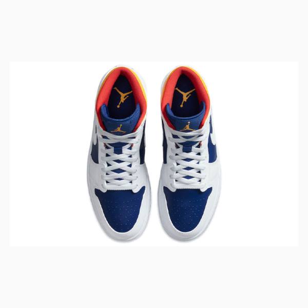 Air Jordan 1 Nike Mid Zapatillas Baloncesto Hombre Blancas Azules Naranjas | JD-893XM