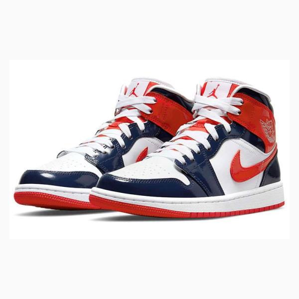 Air Jordan 1 Nike Mid Zapatillas Baloncesto Mujer Rojas Azules | JD-896OU